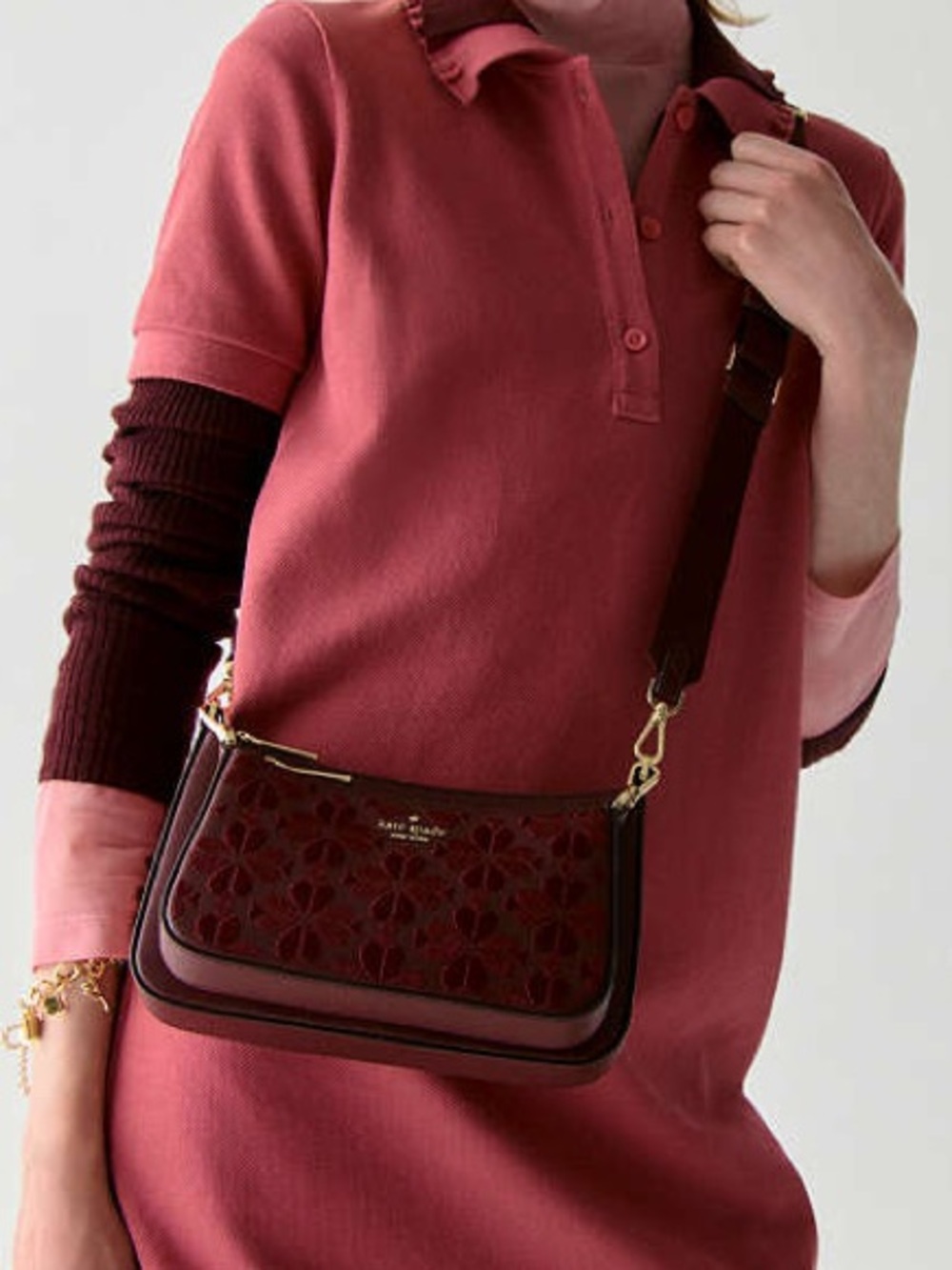 NWT-Kate Spade-Duet Small Crossbody-Spade Flower ♠️ Embroidered-Dark Merlot-$379 - Picture 14 of 14